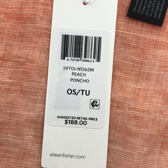 Eileen Fisher Peach Linen Blend Raw Edge Poncho, One Size - Picture 5 of 7
